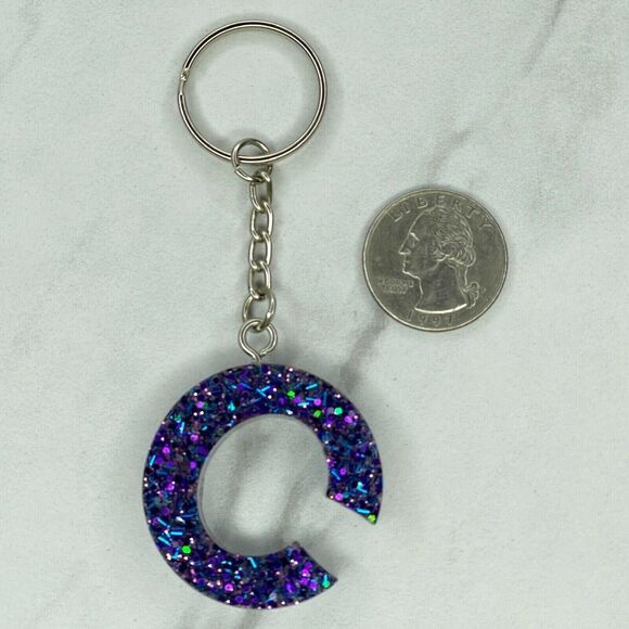 Silver Tone Glitter C Monogram Initial Letter Keyring Keychain - Picture 1 of 7